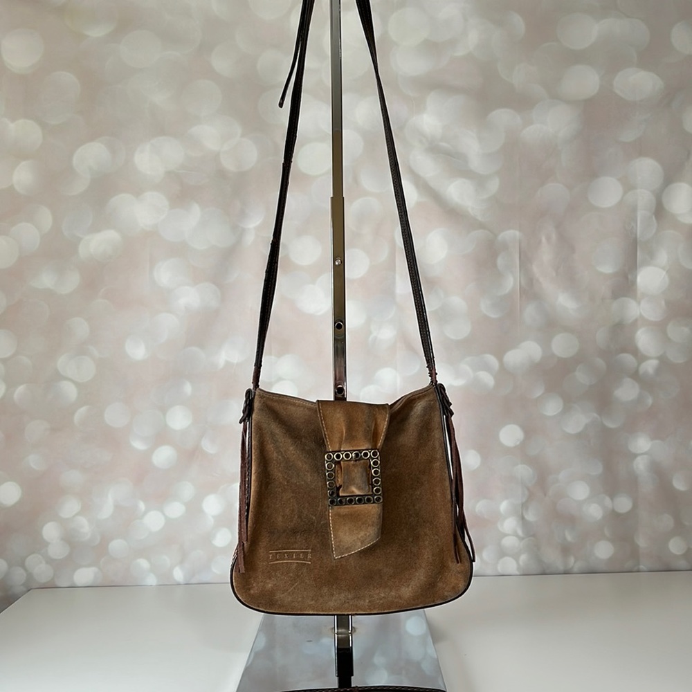 TEXIER Tan Suede Crossbody Bag